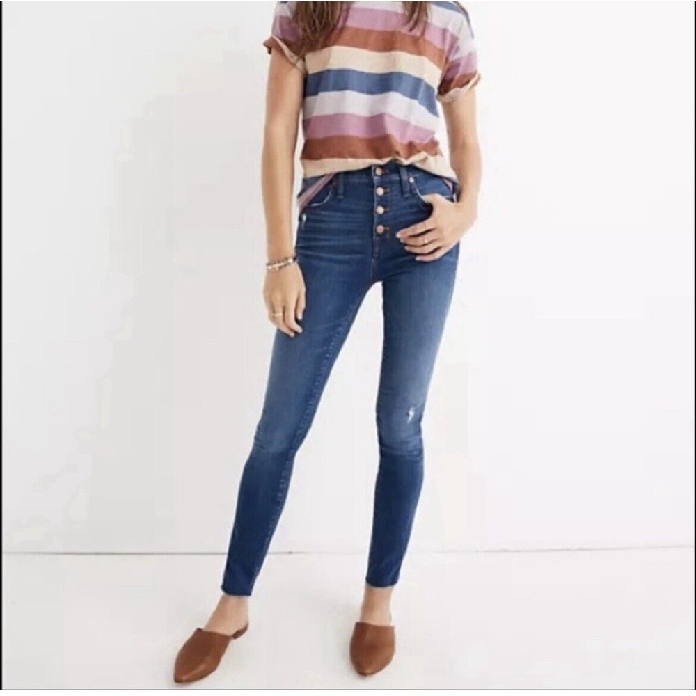 Madewell Womens Dark Jeans Size 27, 10" High Rise Skinny Raw Hem Button Fly - Picture 8 of 16
